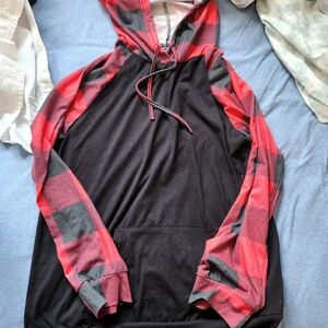 Women's Black and Red Plaid Hoodie